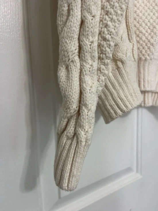 Madewell Cable Turtleneck Fisherman Sweater Cream Funnel Pullover Cozy - Small - Picture 5 of 8